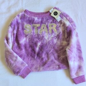 NEW george sequin star purple fluffy fleece boxy sweatshirt girls XS 4/5